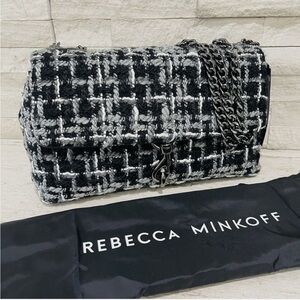 Rebecca Minkoff Edie Black Gray White Medium Tweed Boucle Crossbody Bag